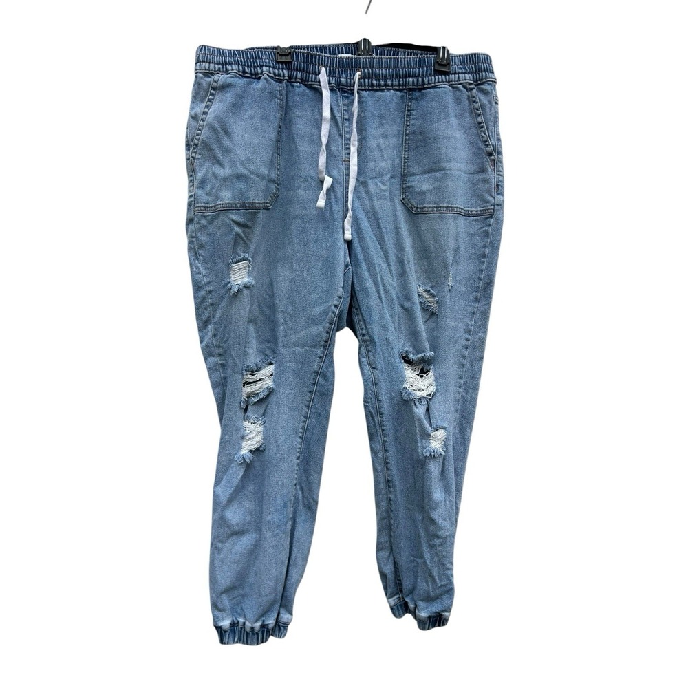Lane Bryant Pull On Plus Size Women's 18 Denim Jeans Distressed Drawstring